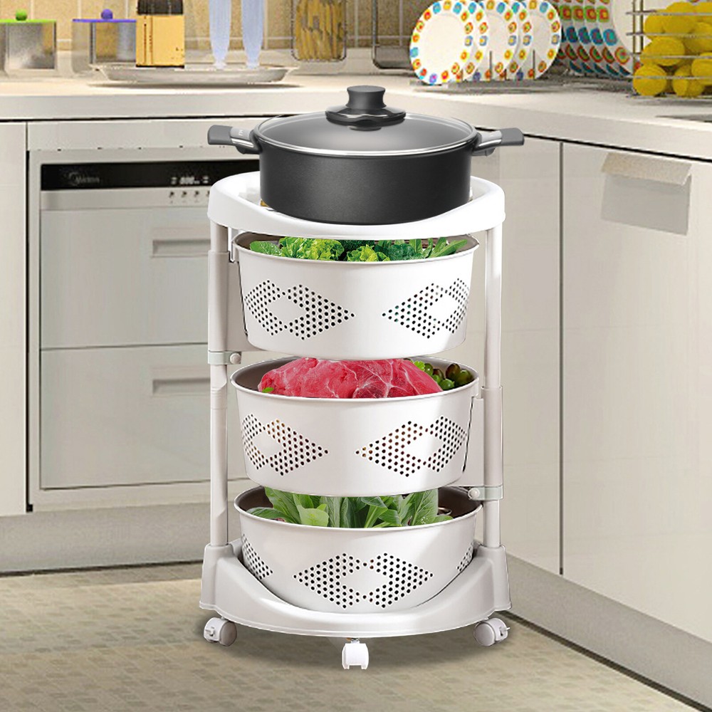 Kitchen Storage Cart Rotating Basket Vegetable Rack Multi-Layer Storage Shelves