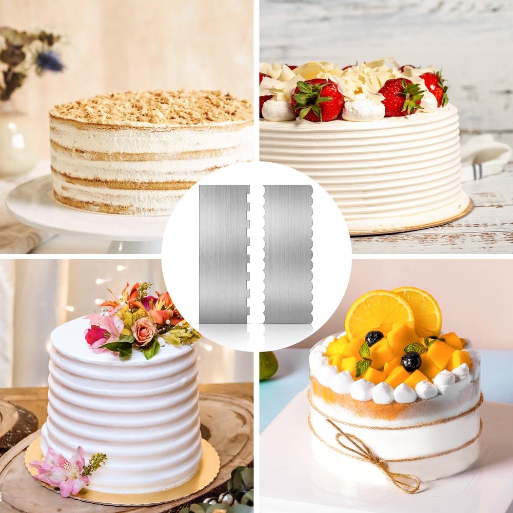 Stainless Steal Cake Scraper, 2 Pcs 8.6 inch Double Sided Patterned Edge Stri...