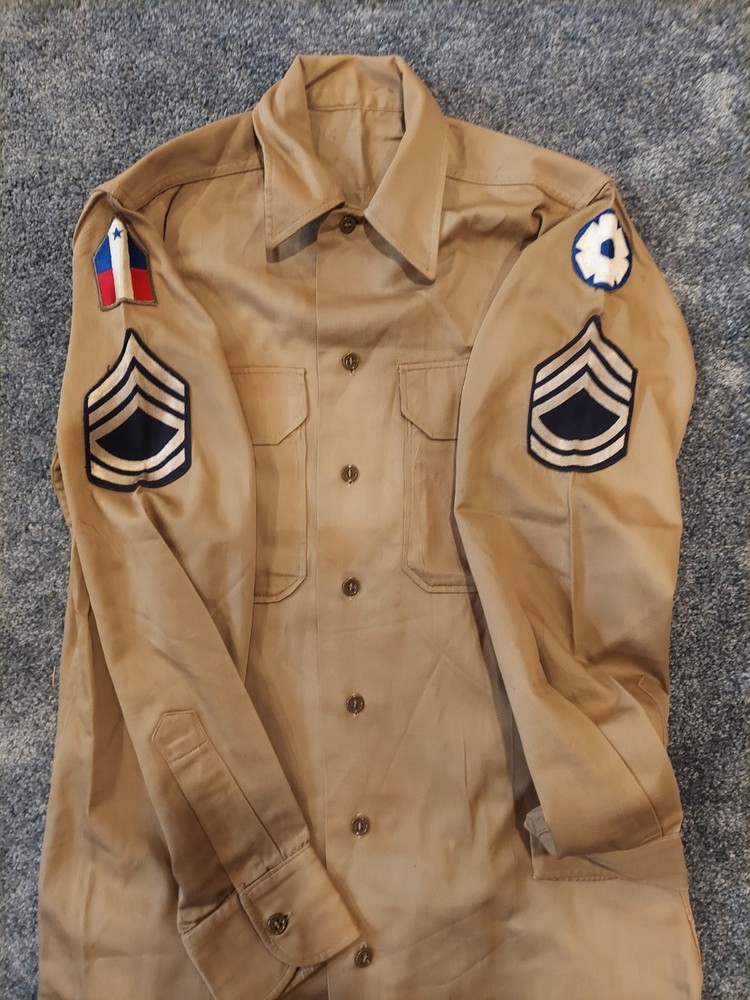 WWII Uniform Grouping - WW2 Sergeant Uniform Set - Jacket, Pants, Overcoat Etc