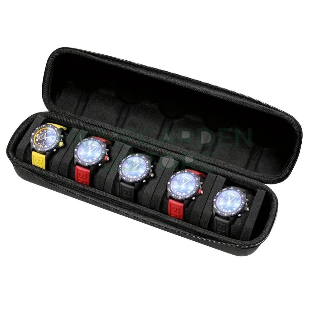 5-Compartment Portable Watch box - With Handle, Flip-Top Lid, and Soft Lining