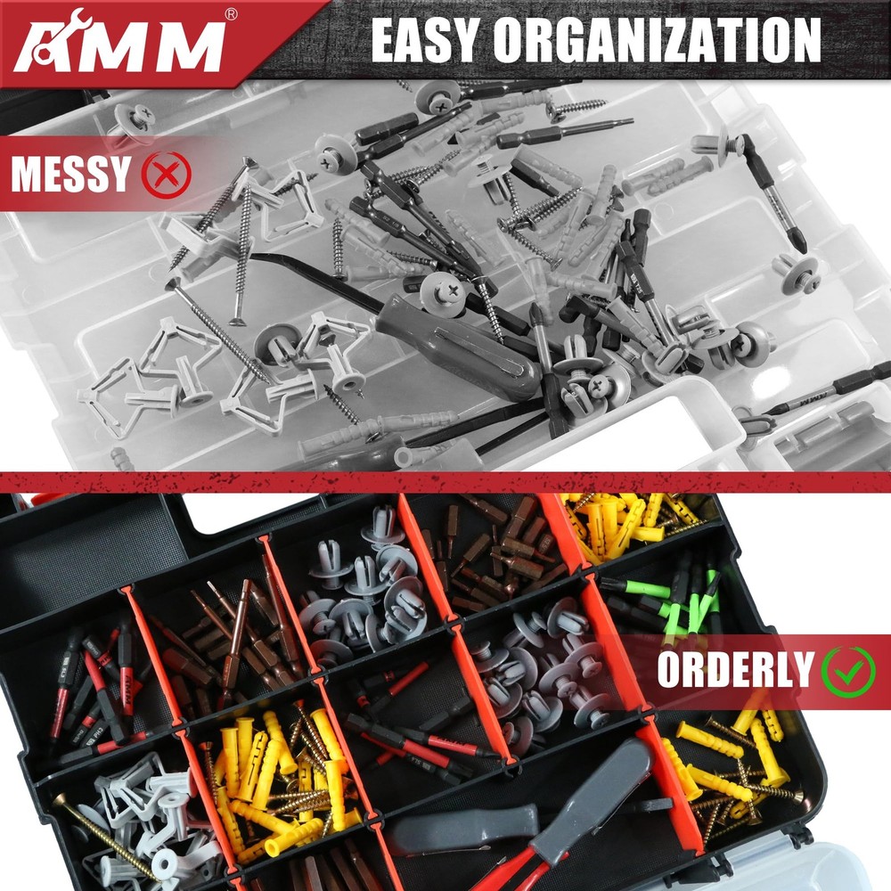 AMM Tool Box, Double Side Tool Box Organizer with 34 Compartments, Removable ...