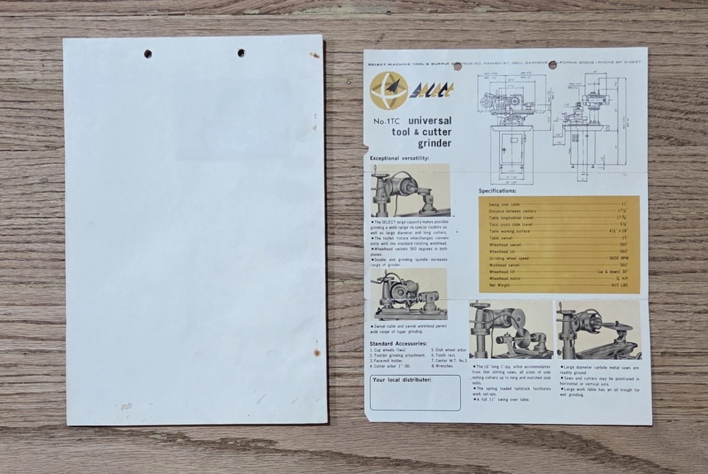 Select No.1 TC Universal Tool & Cutter Grinder Service Manual