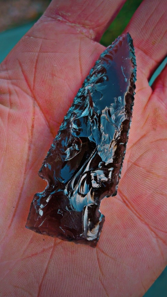 Flintknapped Obsidian Side Notched Arrowhead