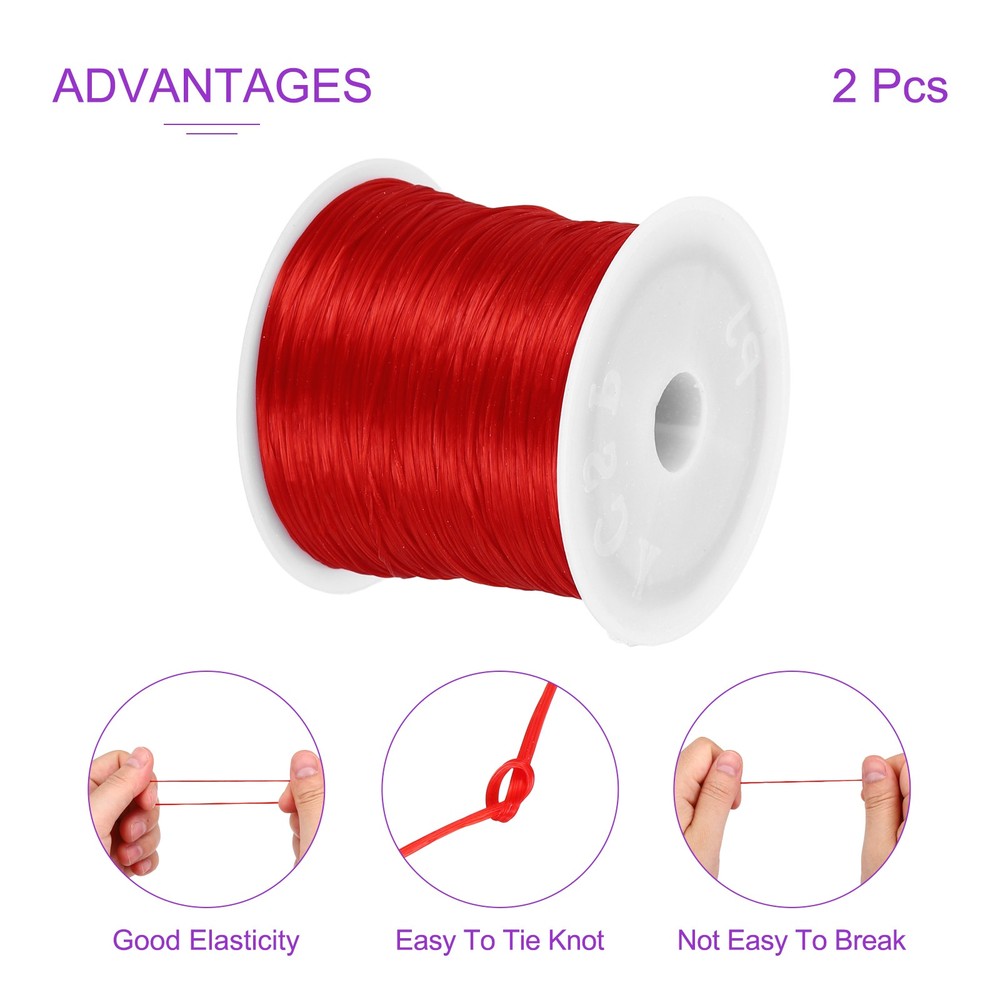 2 Rolls Elastic String for Bracelets, 1mm Stretch Bead Cord Red, 100m