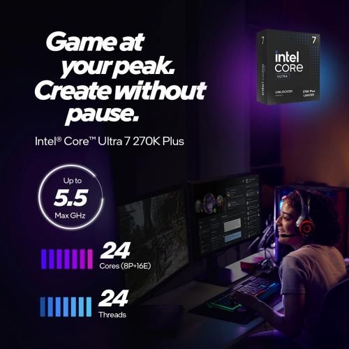 Intel Core Ultra 7 270K Plus Desktop Processor - 24 cores (8 P-cores + 16 E-core
