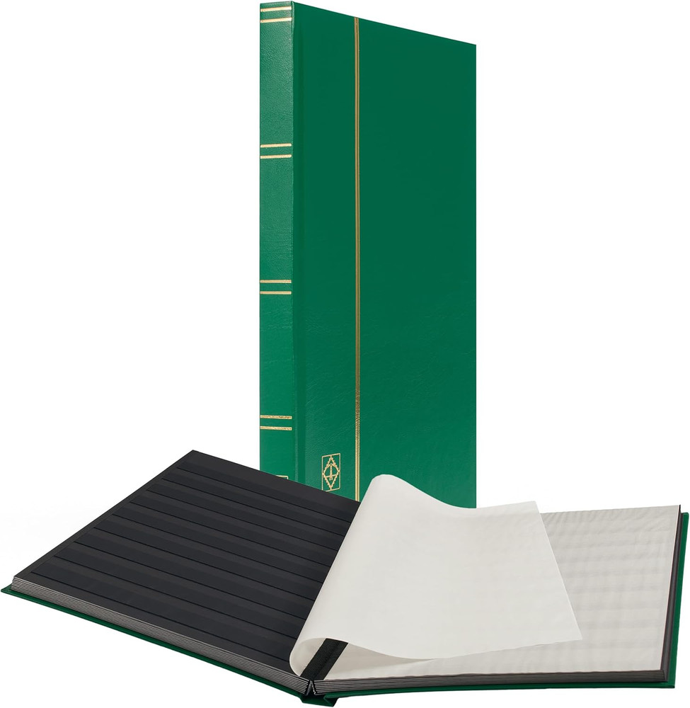Basic Hard Cover Stamp Stockbook 32 Black Pages 9x12 Green