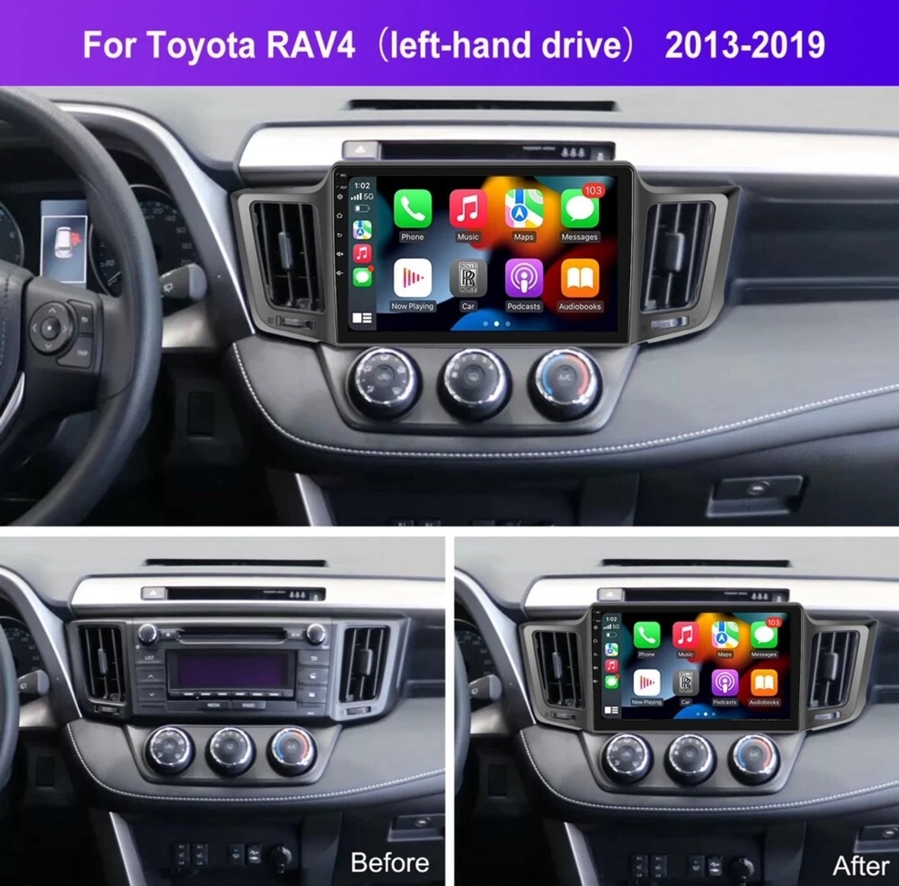 Toyota RAV4 2013-2018 4+ 64G 10.1“ screen Stereo Radio Carplay Android 14 GPS O