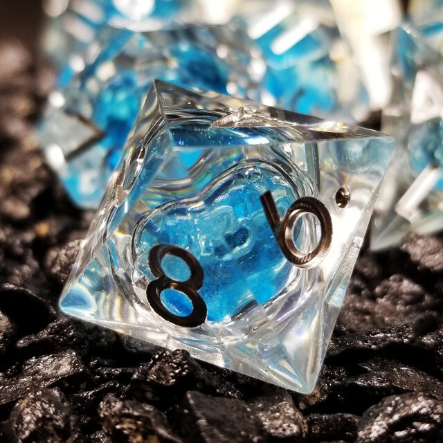 Sage's Sky Souls - Sky Blue Liquid Core Sharp Edge Resin Dice Set