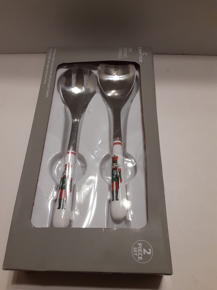 Crofton 2pk Fork & Spoon Serving Utensils Stainless Steel Nutcracker Handle New