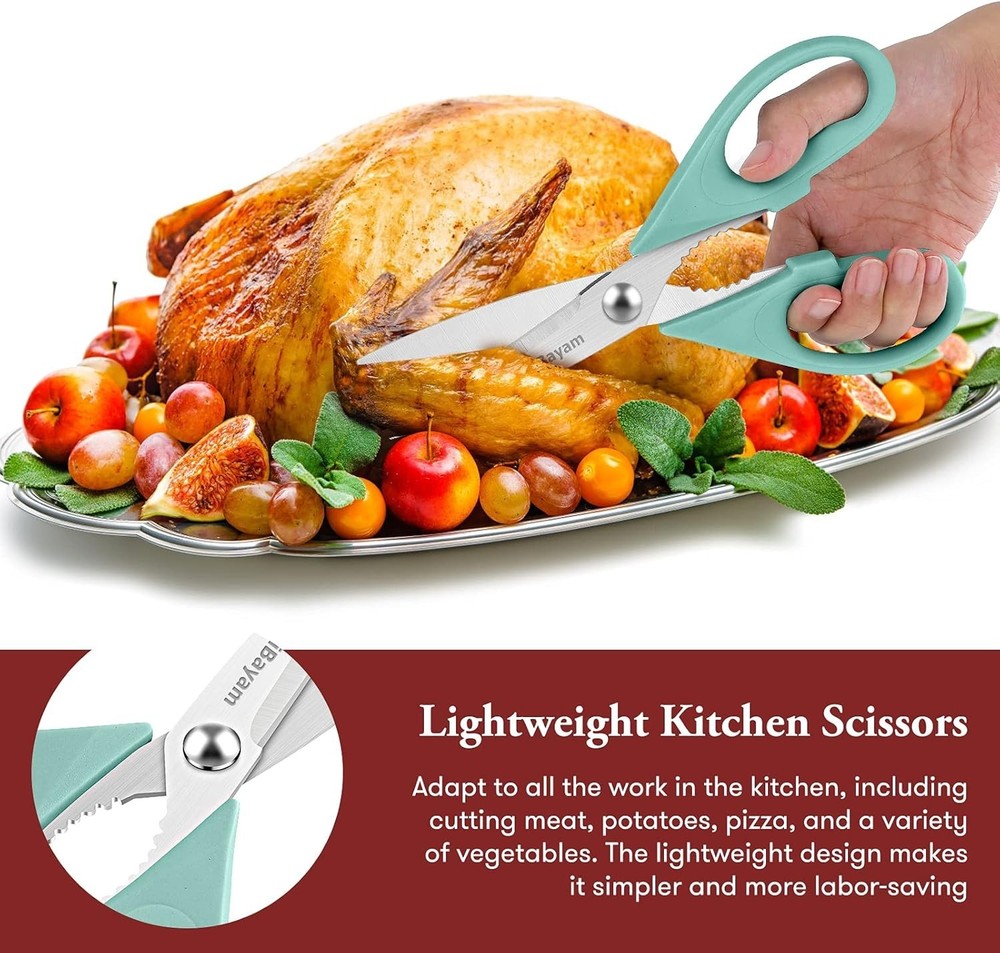 Versatile Stainless Steel Kitchen Scissors - 2-Pack with Protective Sheaths