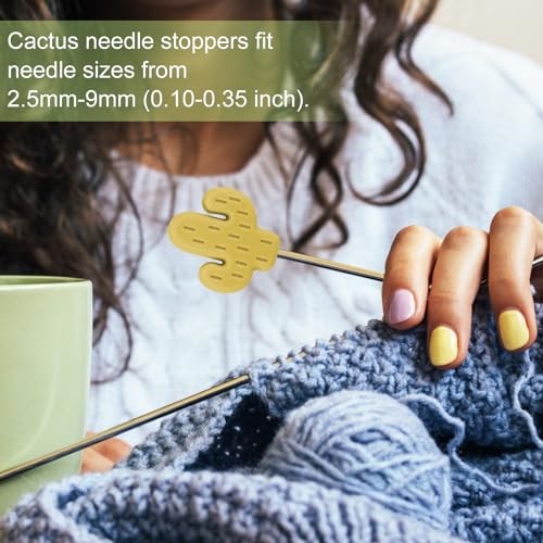 16pcs Knitting Needle Stoppers, Cute Cactus & Monstera Leaf Style Stitch