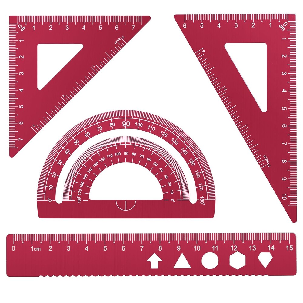 4Pcs Triangular Ruler Set Aluminum Alloy Ruler Geometry Set for Student Engineer