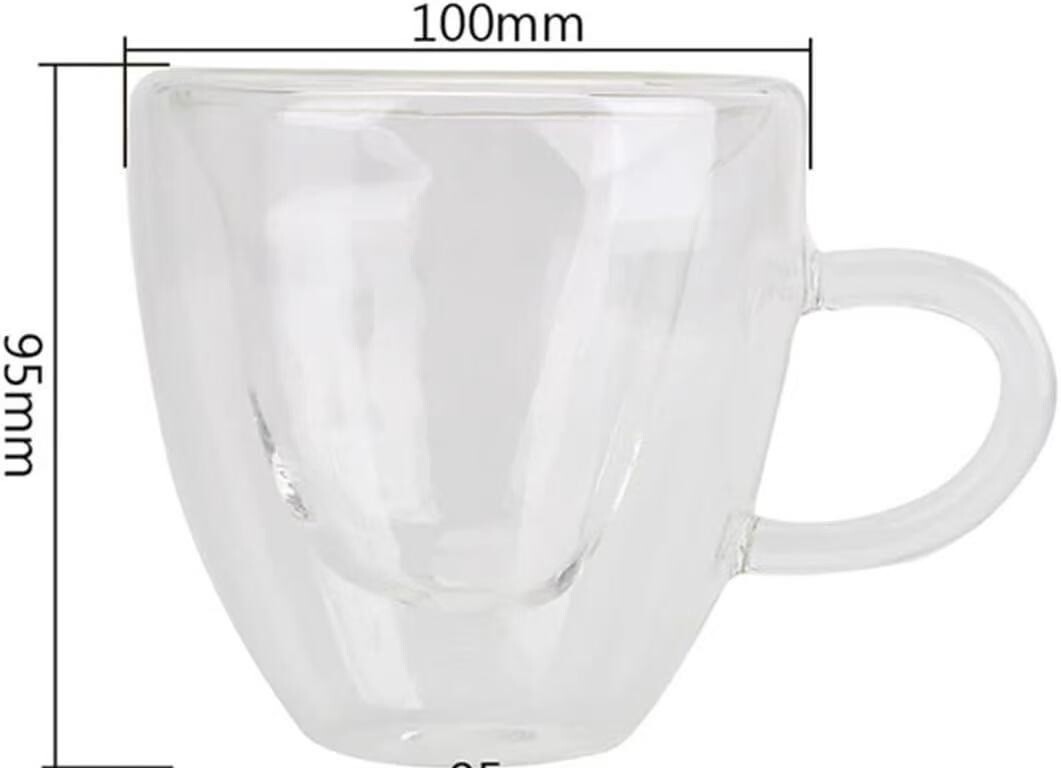 Two PCS Double Wall Glass Coffee Mugs Clear Cups Unique Heart Shaped 8 oz