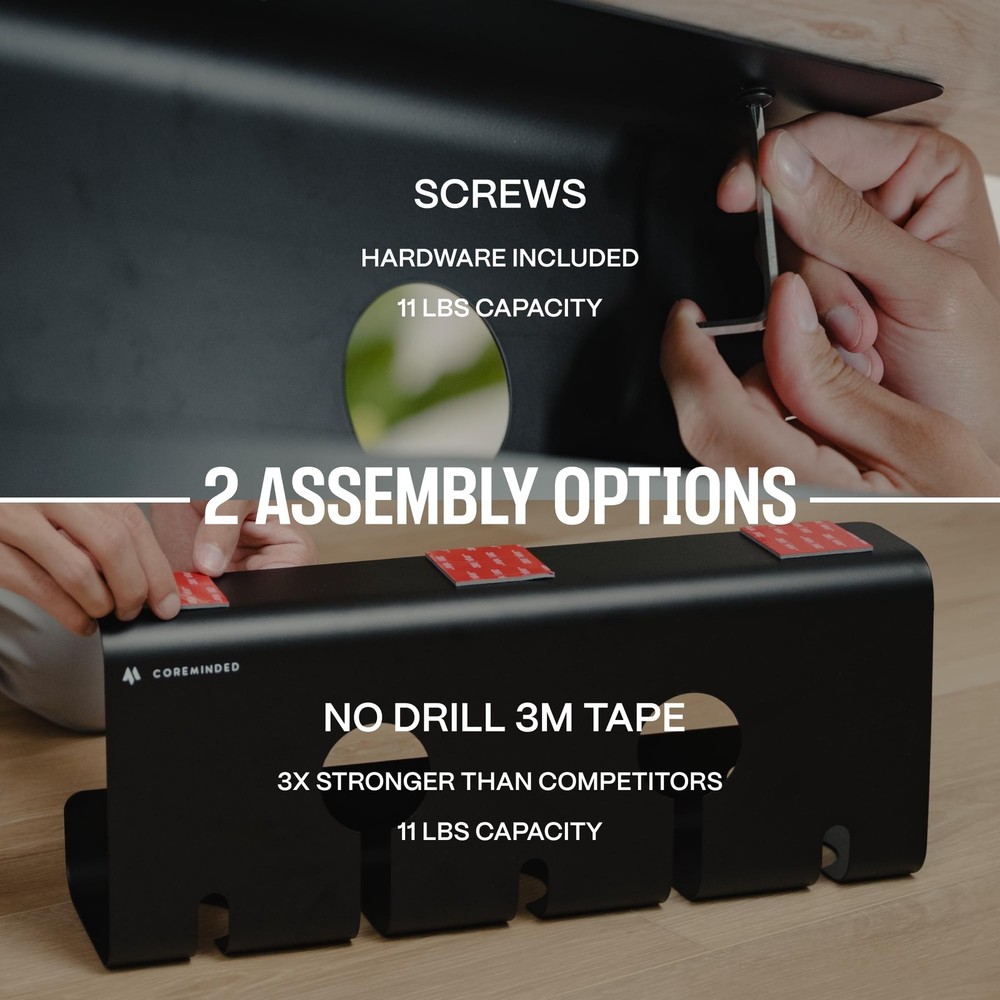 No-Drill Under Desk Cable Management Tray - 2-Pack Wire & Medium, Matte Black