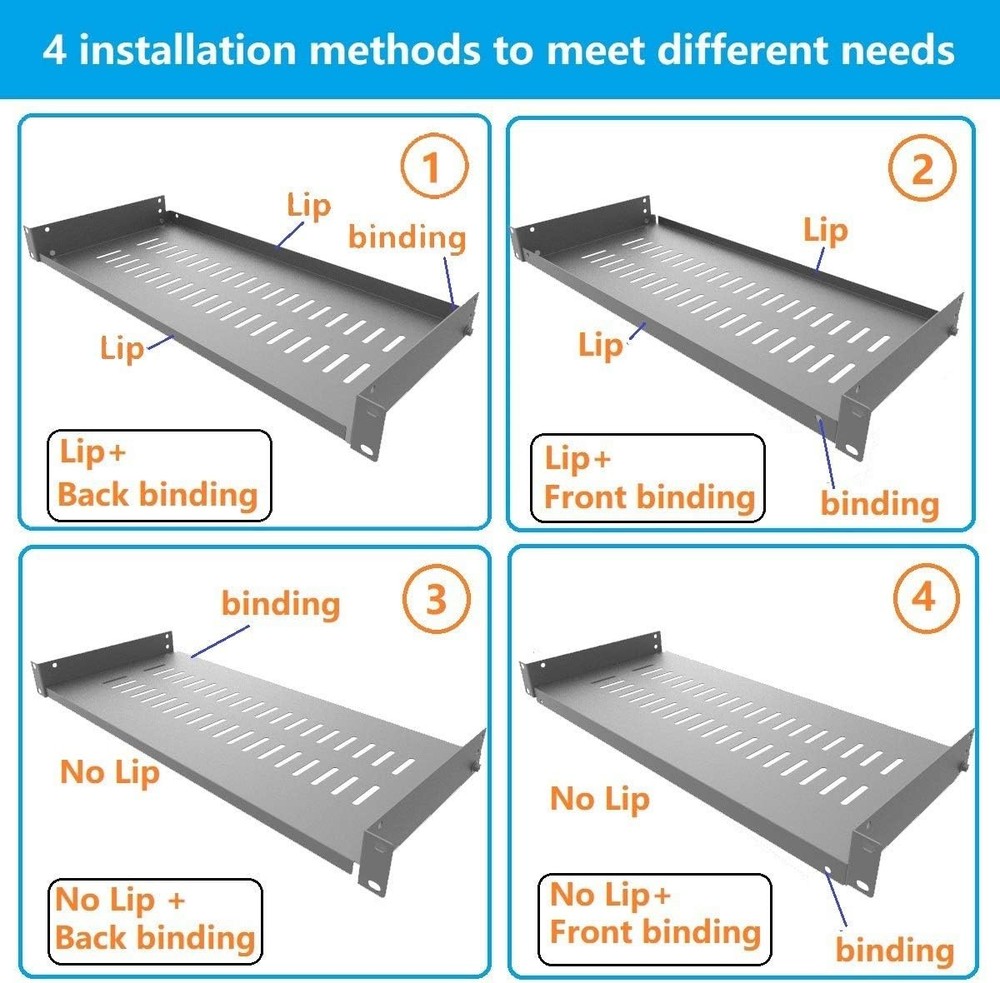 Sturdy Metal 1U Rack Shelf - 8" Deep Vented Design for Efficient Cooling