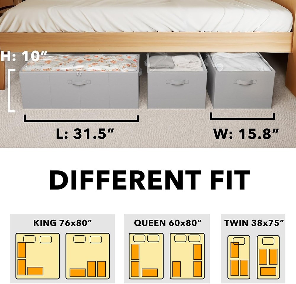 3 Pack 10" High Under Bed Storage Containers Large Underbed Storage Organizer