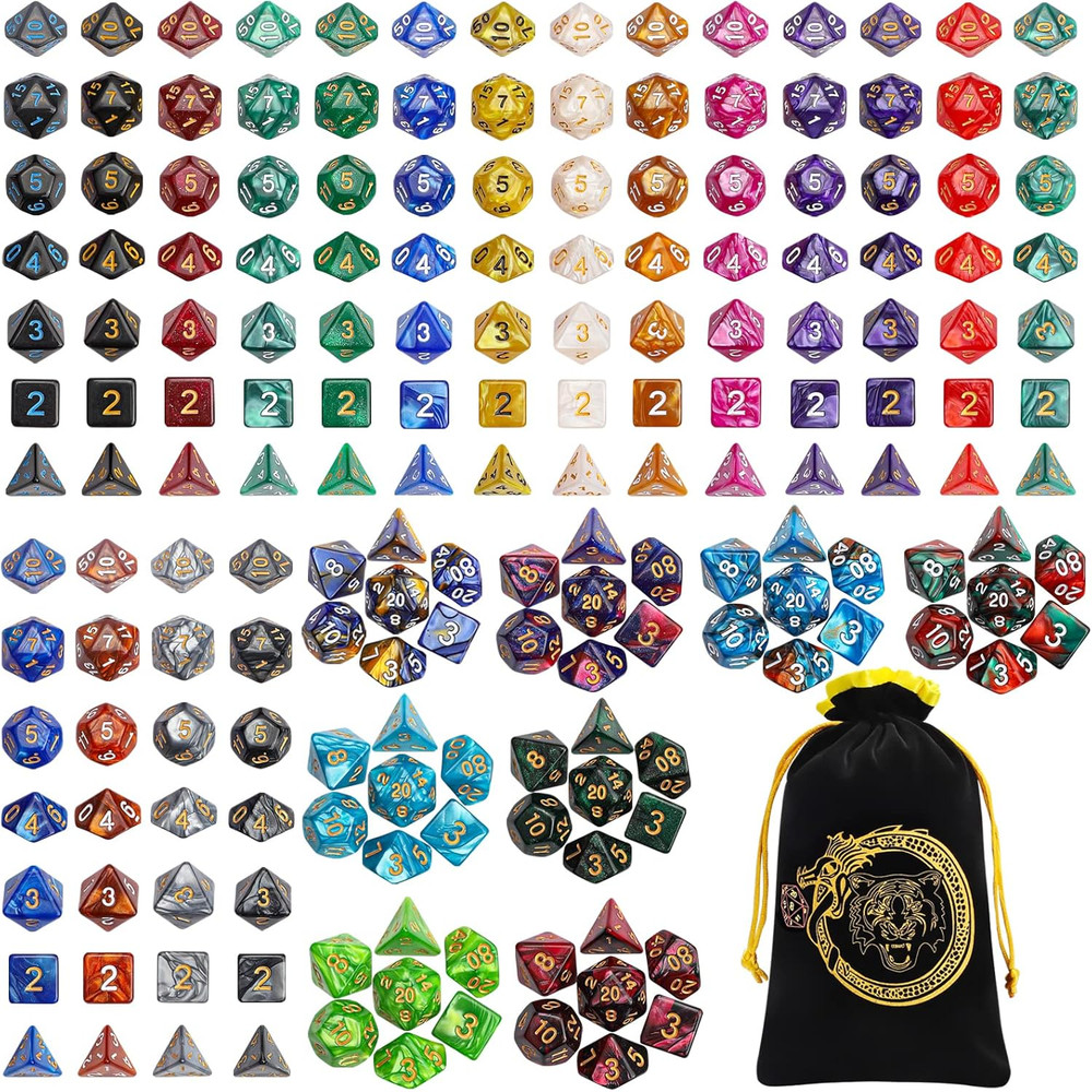 DND Dice Sets - 26 X 7 Polyhedral Dice (182Pcs) with a Large Drawstring Bag Grea