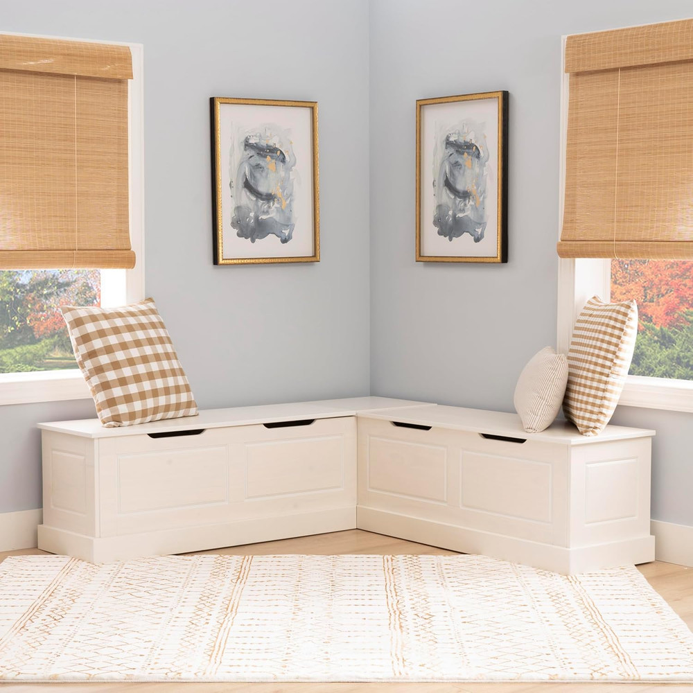 Harris White Solid Pine Backless Nook with Hidden Storage Solution