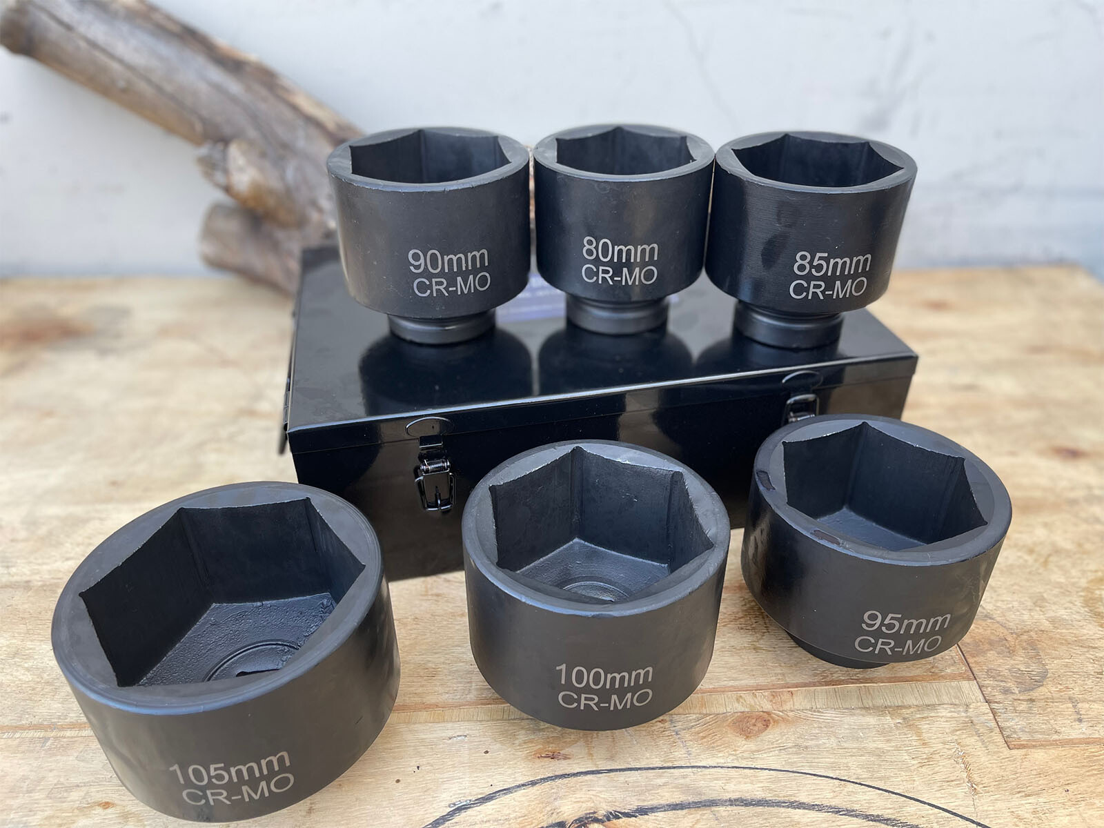 6Pcs 1" Dr. 6pt Metric Jumbo Shallow Impact Sockets Set 80 85 90 95 100 105mm