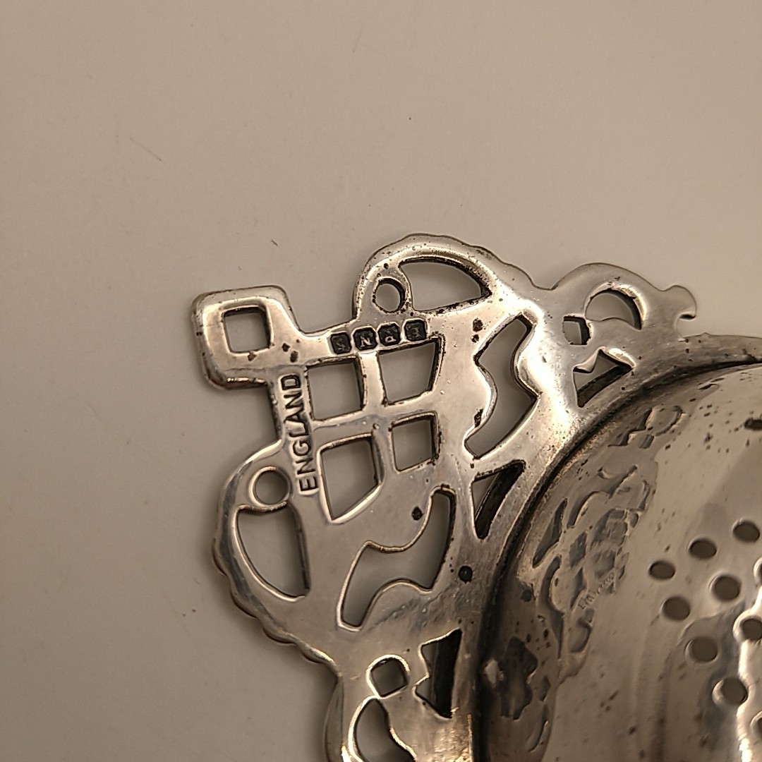 Victorian Tea Strainer EPNS England Hallmarked Star Pattern Scroll