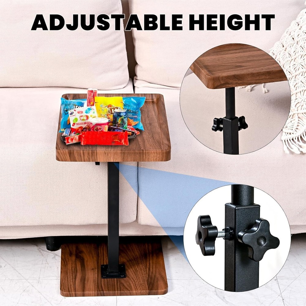 C Table End Table Adjustable Height,C Shaped End for Couch，Snack Tables,360°S...