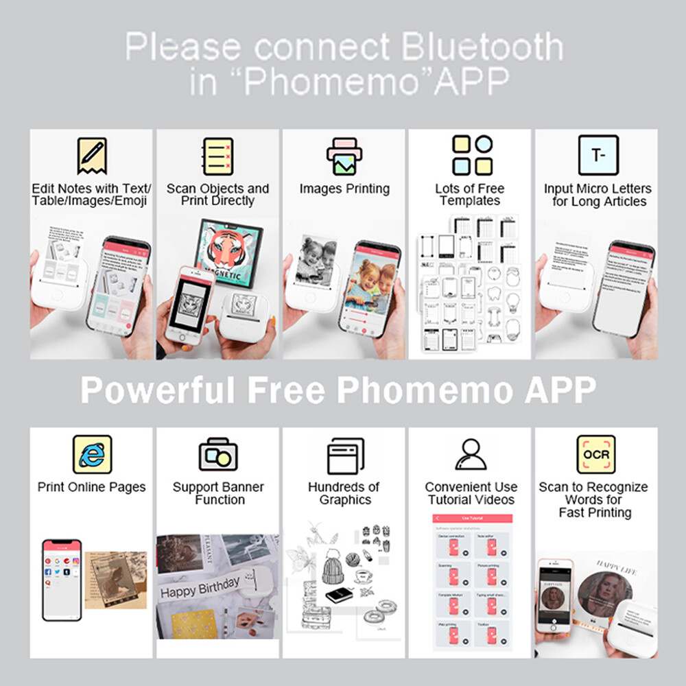 Phomemo Mini Pocket Thermal Printer Wireless Bluetooth Photo T02 or Label Paper