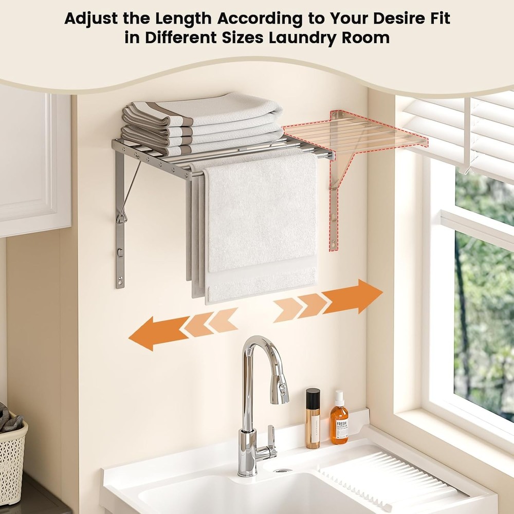 Wall Mounted Laundry Drying Rack, 29.92 inch Retractable Clothes Drying Rack, Fo