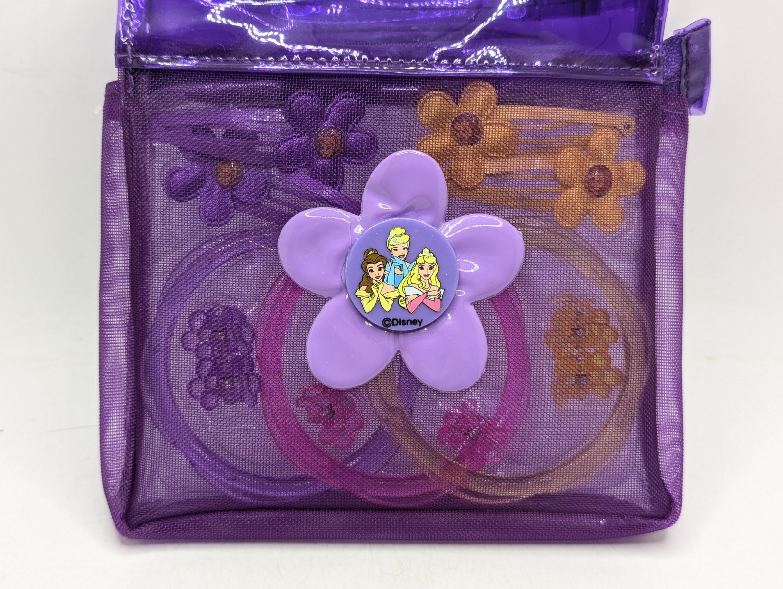Vtg Disney Princesses The Disney Store Purple Mesh Bag Set Hair Accessories 2001