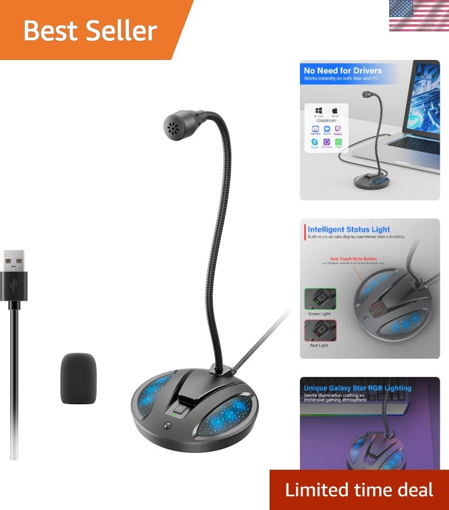 Studio-Quality USB Microphone with Flexible Gooseneck for Podcasting & Streaming