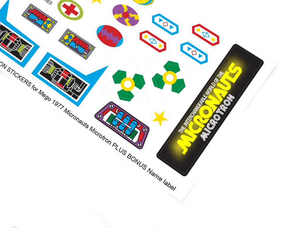 CUSTOM STICKERS for 1977 Mego Micronauts Microtron + NAME LABEL