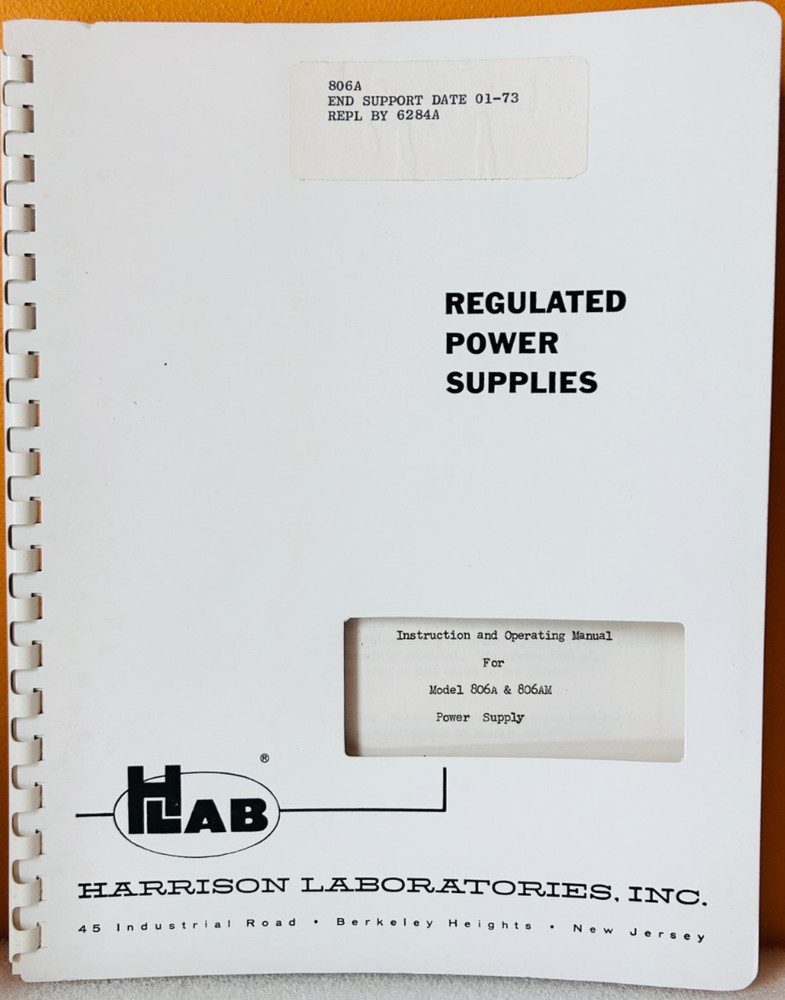 HP Models 806A & 806AM Power Supply Instruction & Operating Manual.
