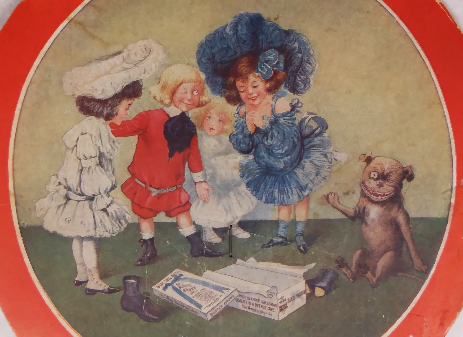 Buster Brown Blue Ribbon Shoes c1910s Handheld Ad Fan Used