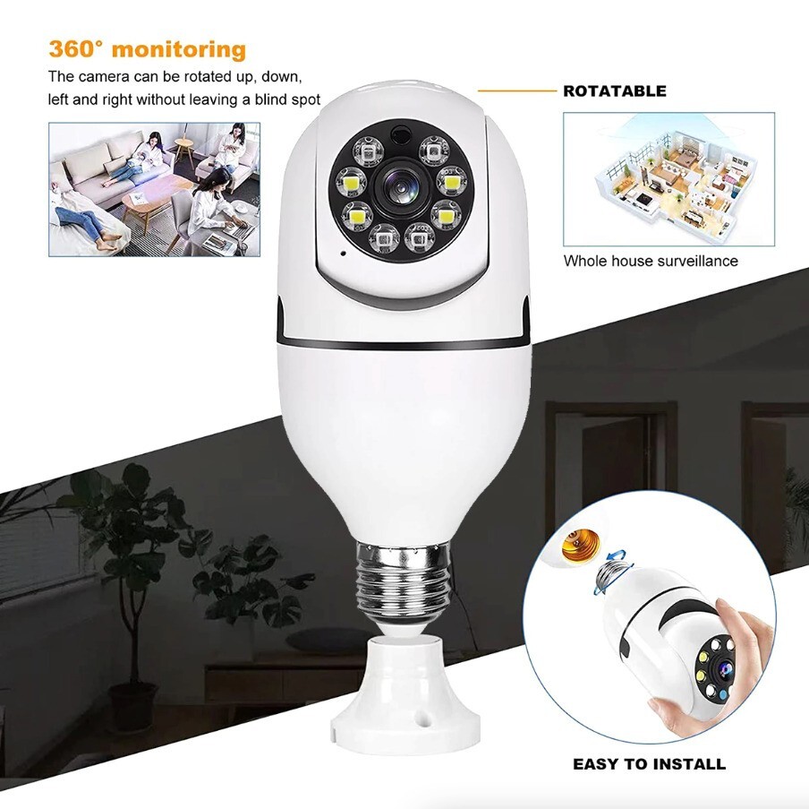 3Pcs Wireless WiFi Security Camera System Outdoor Night Vision E27 1080P Smart