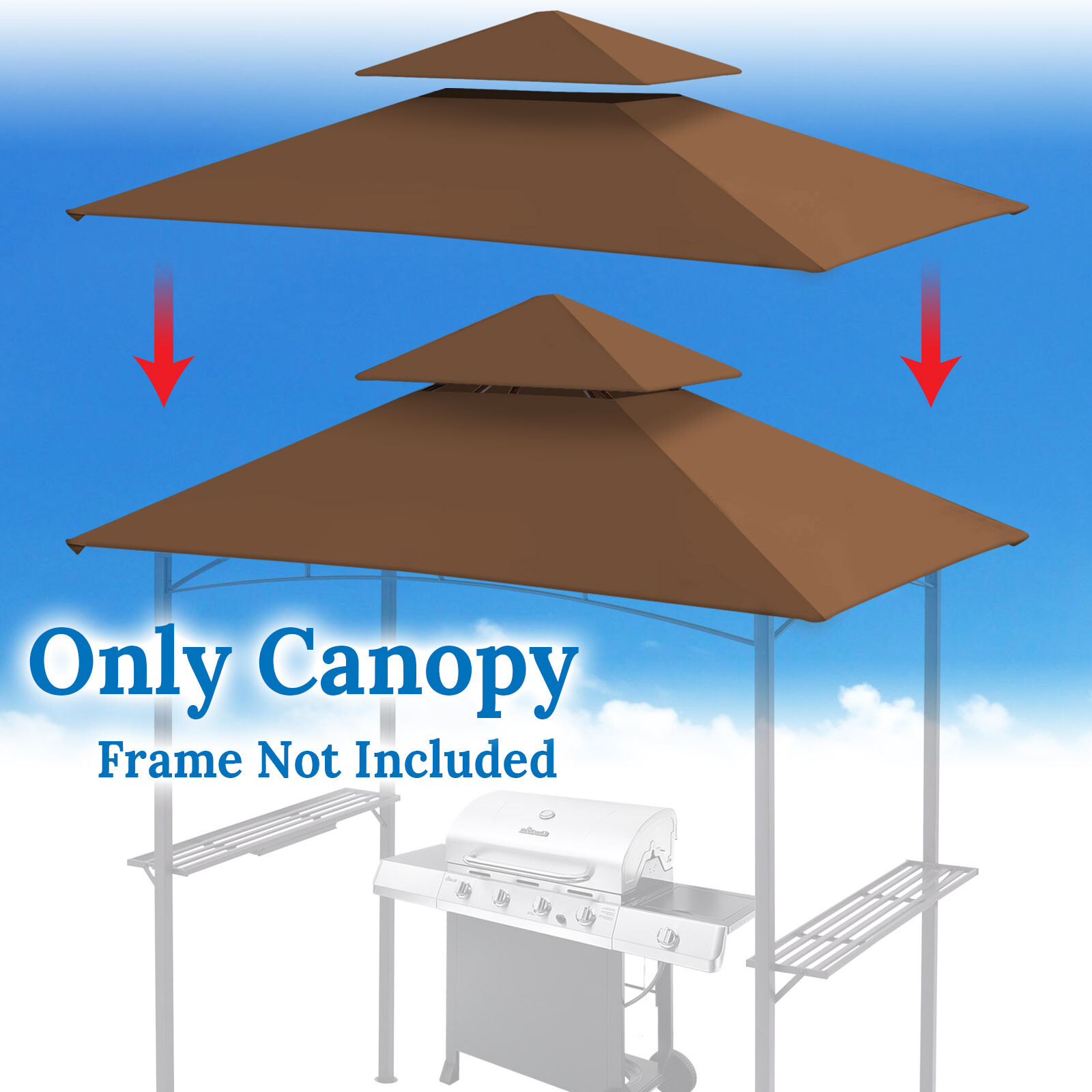 BBQ 8'x5' Double Tier Replacement Canopy Grill Gazebo Roof Gazebo Cover Top