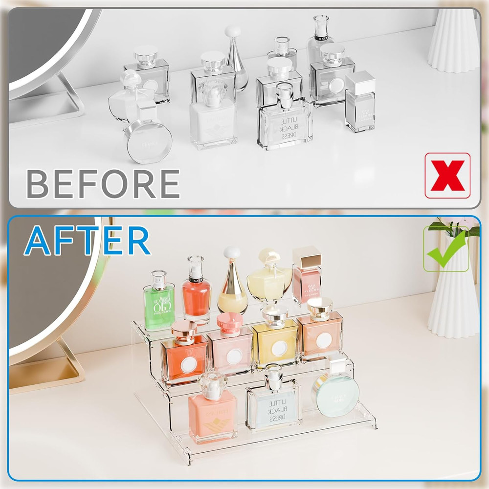 3 Tier Acrylic Display Stand 12" Clear Riser Shelf for Perfume Figures Makeup