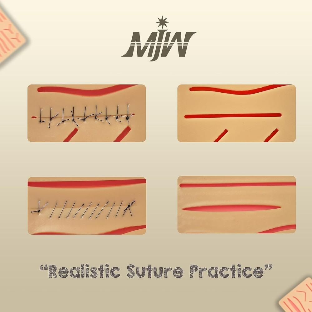 Compact 5x7 Suture Practice Pad with 14 Wound Types for Medical Training
