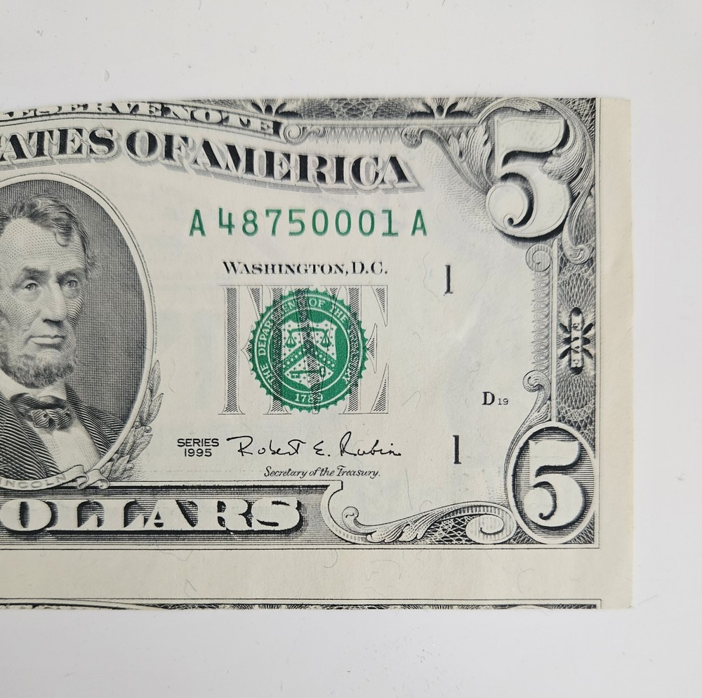 1995 $5 Federal Reserve Note Miscut Error