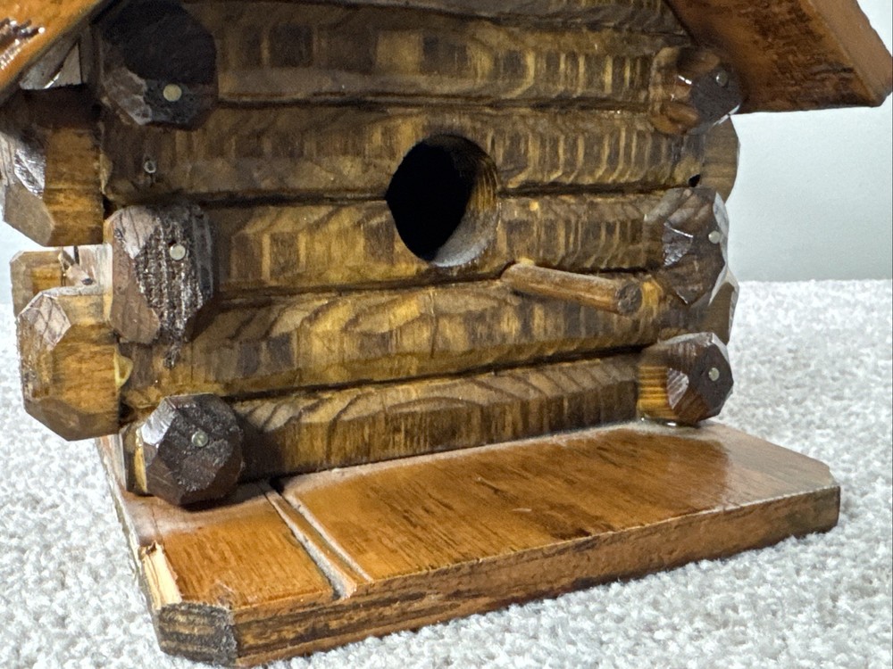 Rustic Log Cabin Bird House with Cattle Head