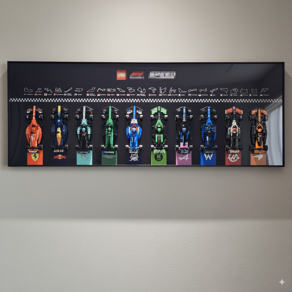 43" Aluminum Display wall mount for Entire LEGO Speed Champions F1 Collection