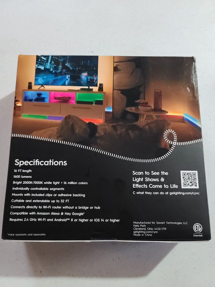 CYNC Dynamic Effects Smart Light 16Ft Strip + Power Supply D30