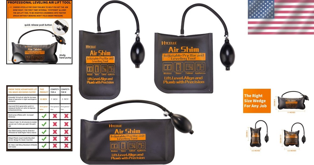Inflatable Air Wedge Bag Set - 3 Sizes | Ultimate Leveling & Installation Tool