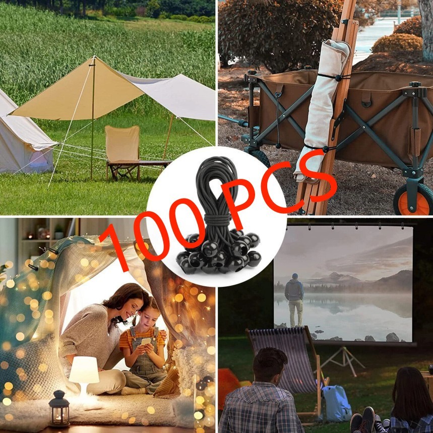 6" Ball Bungee Bungie Cord 100Pcs Black Heavy Duty Canopy Tarp Tie Downs * \