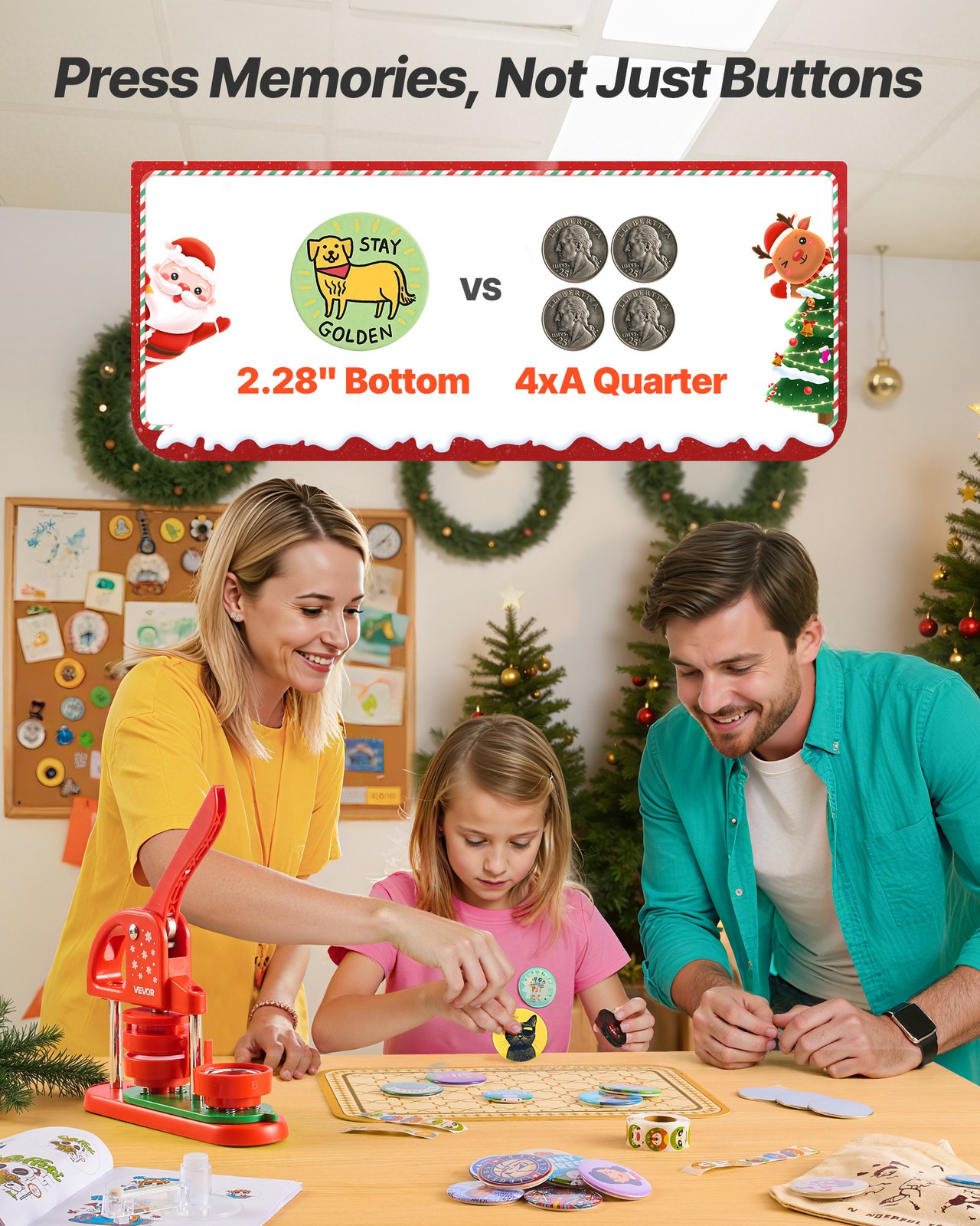 VEVOR Button Maker Machine Plastic Pin Maker 2.28 in 100pcs Button Parts Red