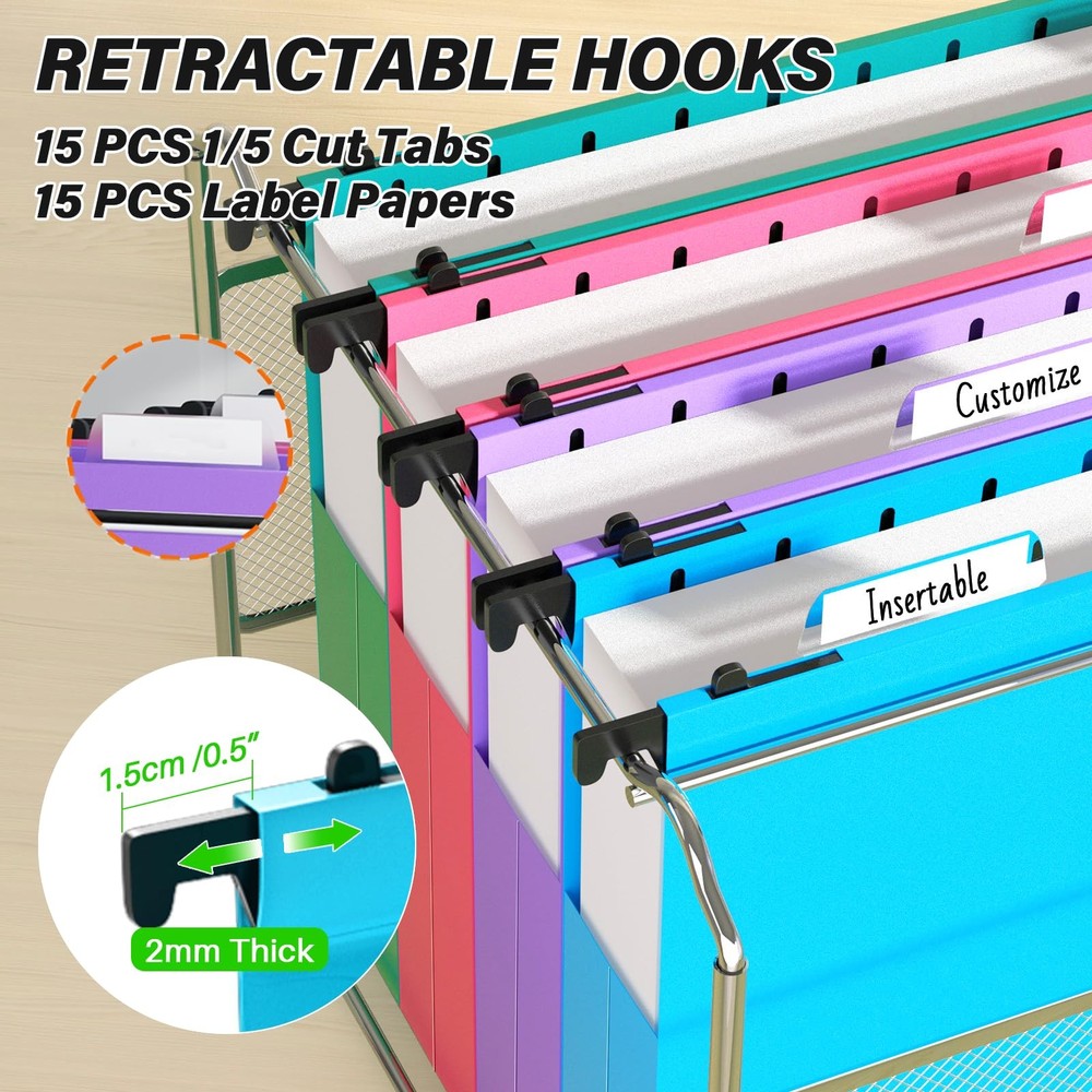 Plastic Hanging File Folder Letter Size,Heavy Duty 2" Expandable File Folder ...