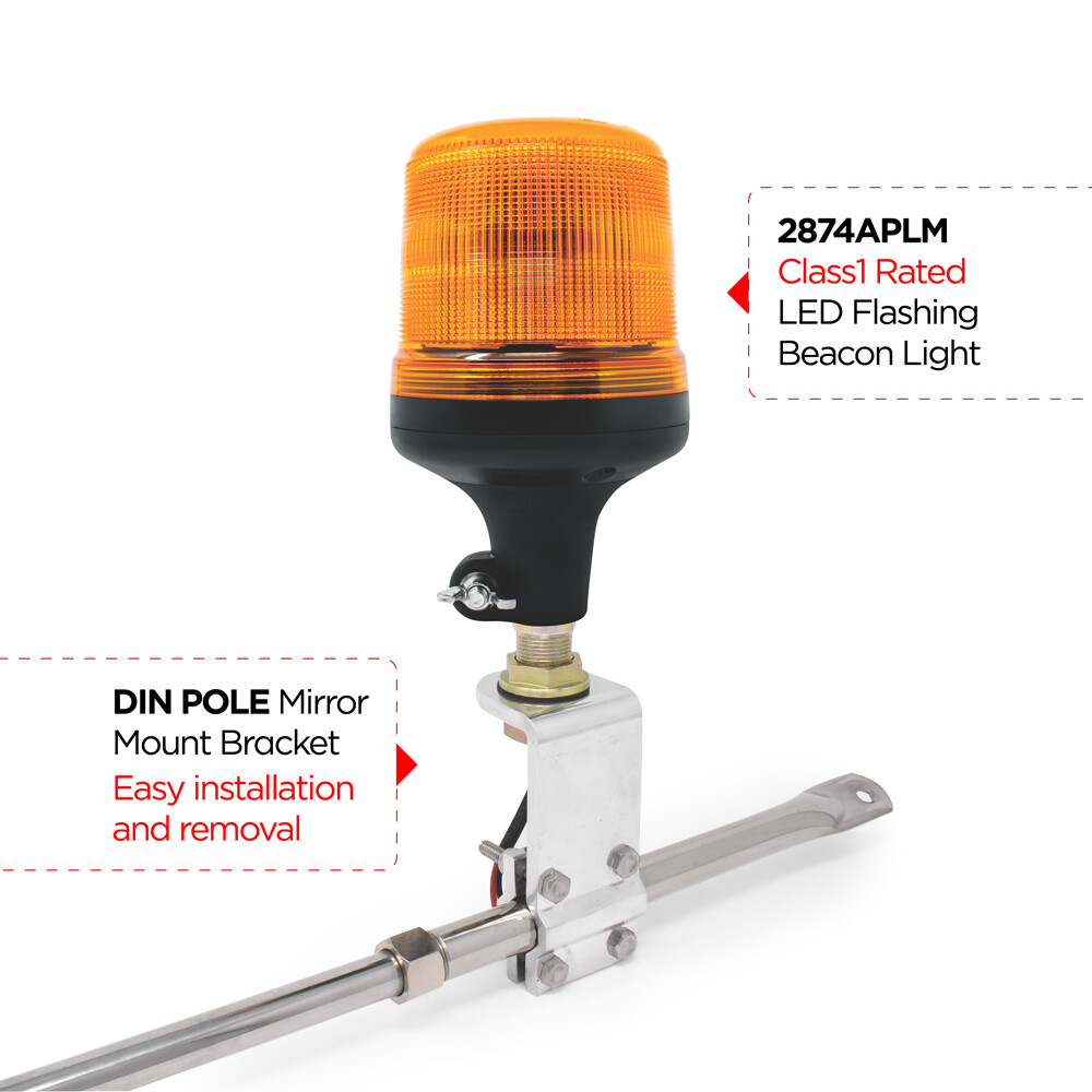 2874APLM DIN Pole Mount Amber LED Flashing Light Beacon, Multiple Flash Patterns
