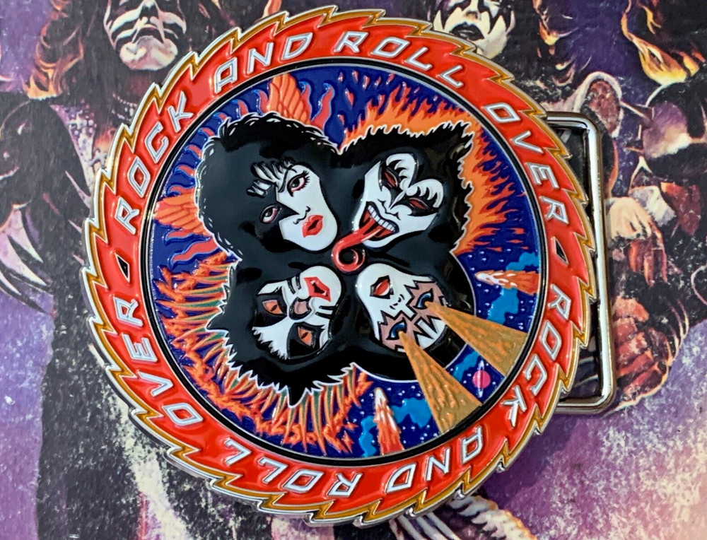 KISS ROCK AND ROLL OVER COLLECTIBLE BELT BUCKLE ACE, PETER, GENE & PAUL -NICE!