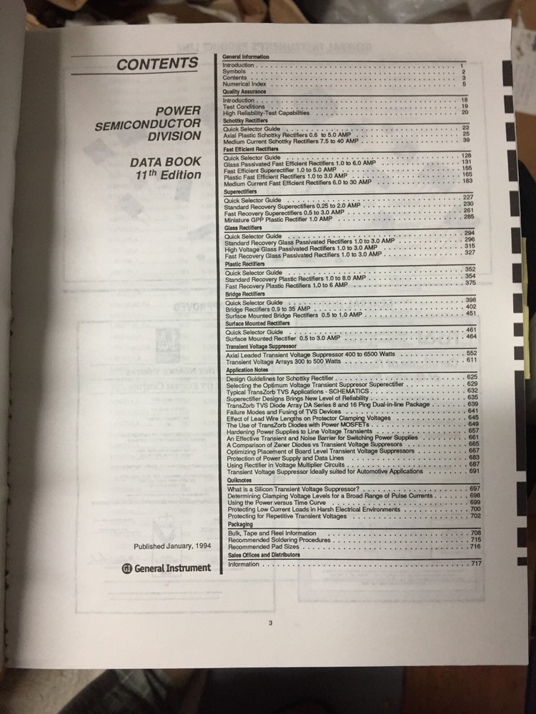 Data Book = General Instrument Power Semiconductor Division 11th Edition 1994 =