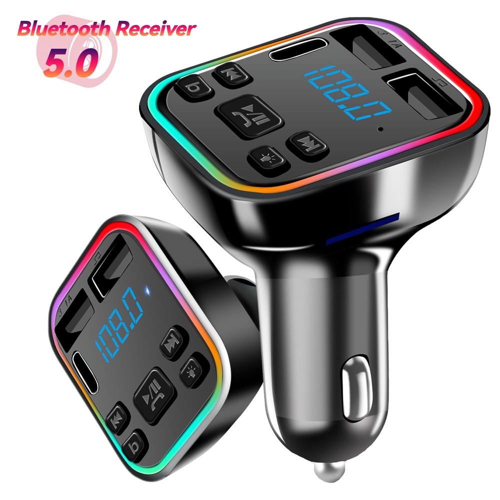 2pc Car Wireless FM Transmitter Adapter 2USB PD Charger Hands Free Bluetooth 5.0