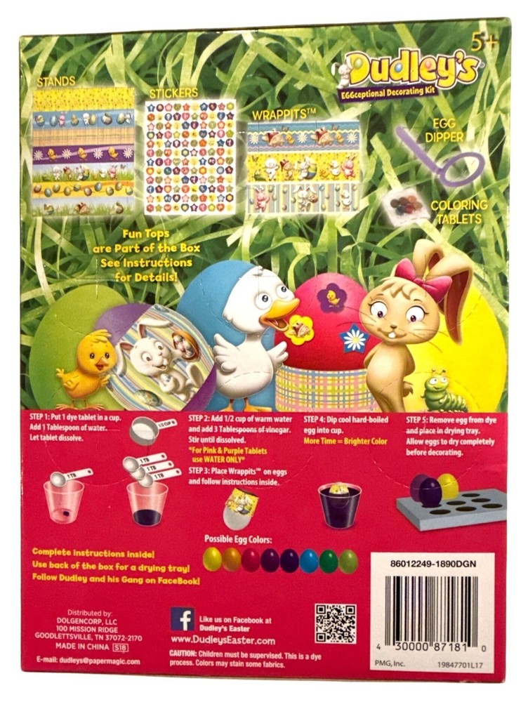 DUDLEY'S Eggceptional Easter Egg Decorating Kit Coloring Tablets+ Dipper+ Wraps+