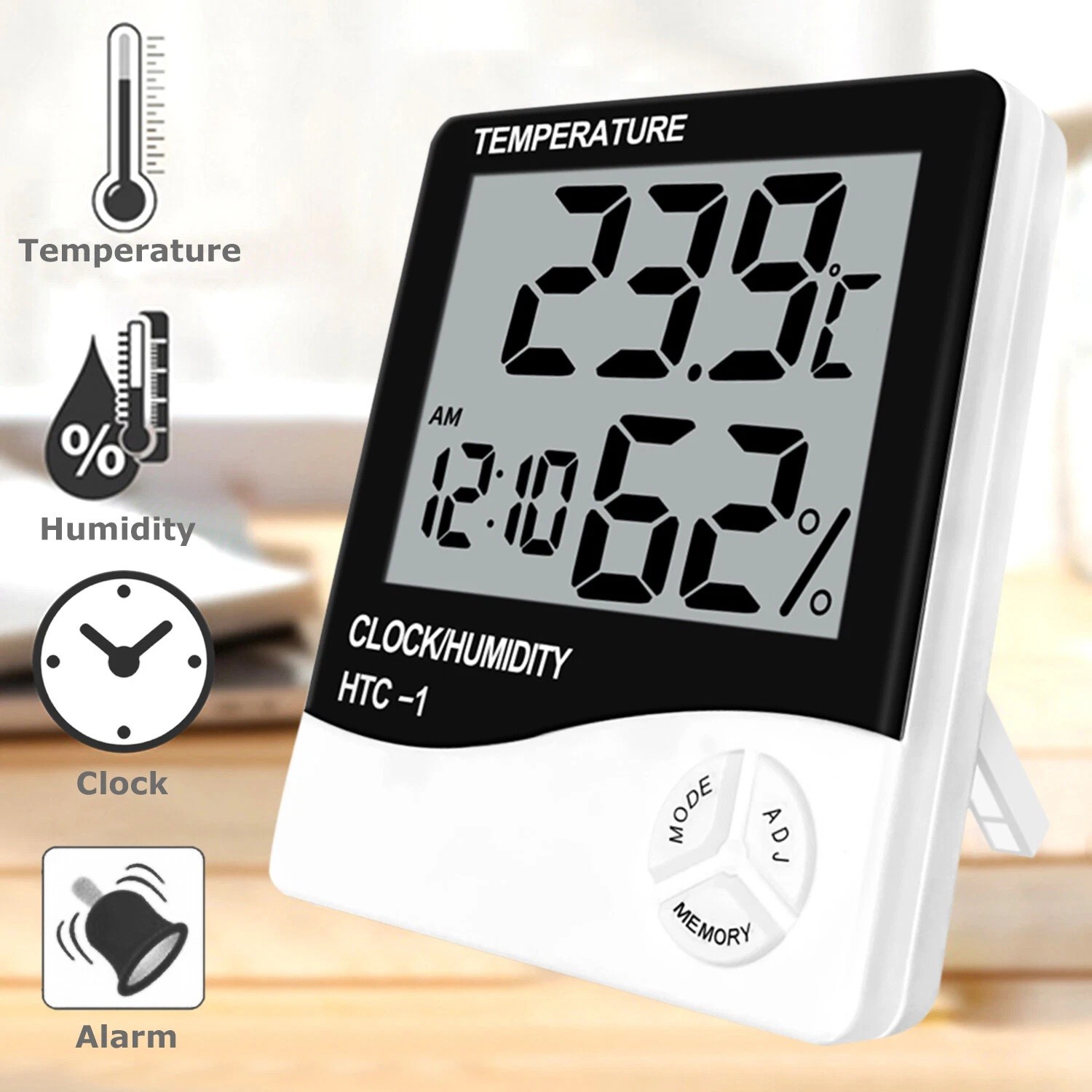 2 Packs Digital LCD Hygrometer Thermometer Humidity Temperature Alarm Clock